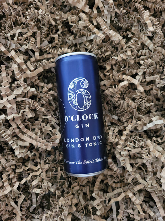 6 O'clock Gin London Dry Gin and Tonic in a can 250ml - 6 O'clock Gin - Boxlocal