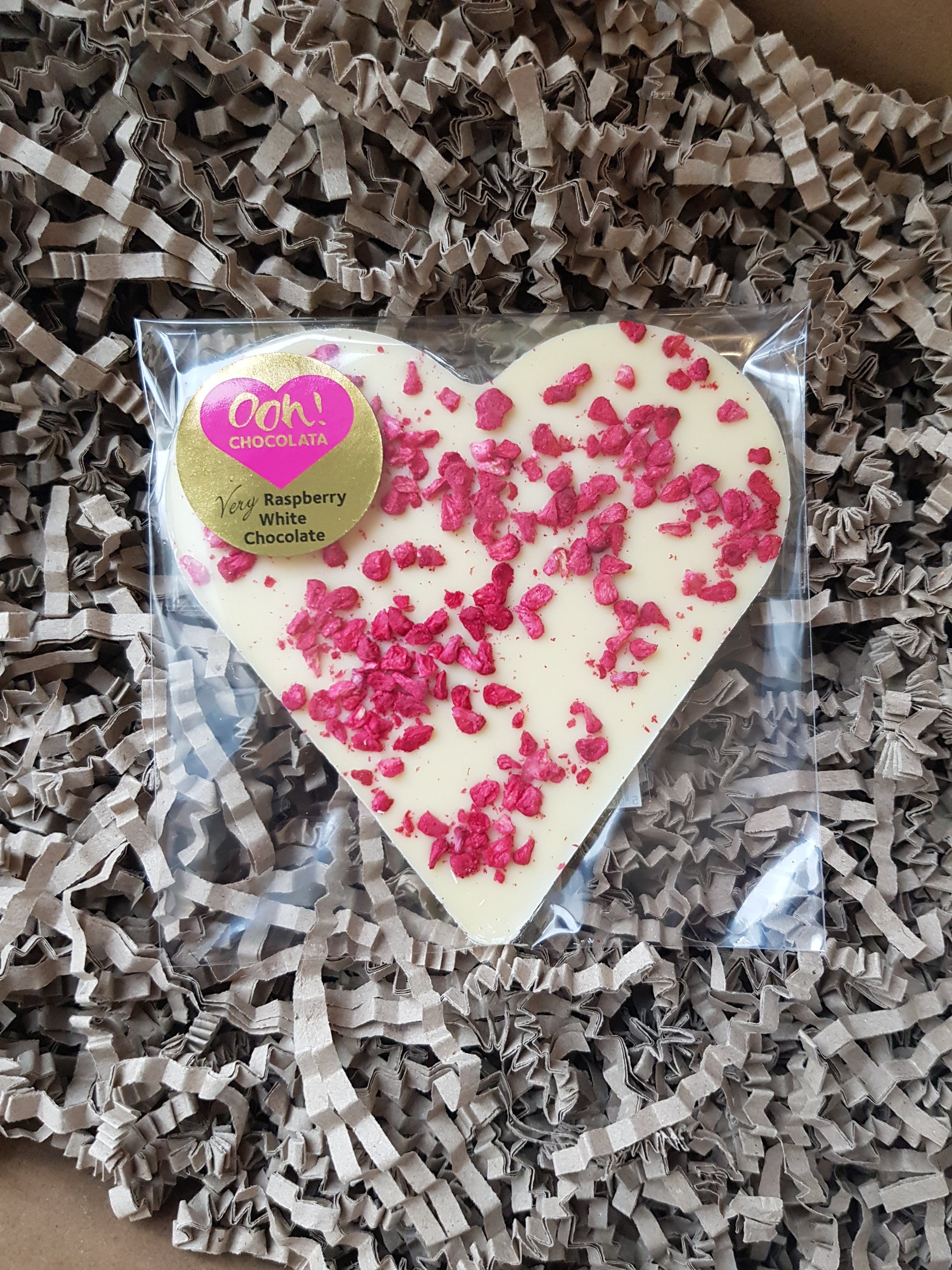 Ooh! Chocolata White Chocolate and Raspberry Heart 70g - Ooh Chocolata - Boxlocal