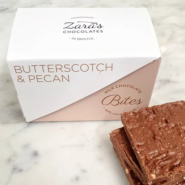 Zara’s Chocolates Butterscotch & Pecan Bites 100g