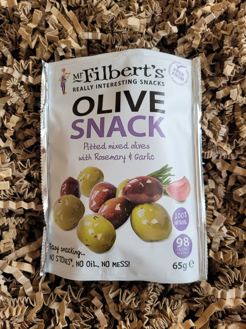 Mr Filbert's Olive Snack Pack Marinated Mixed Olives with Rosemary & Garlic 65g